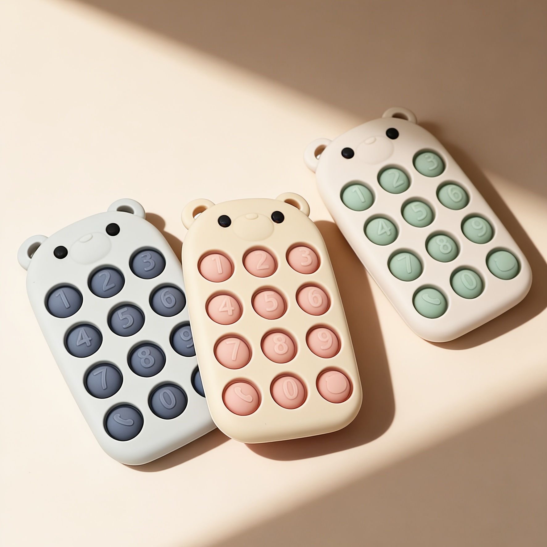 Silicone Phone-Shaped Teether Toy for Kids, Bear Button Design