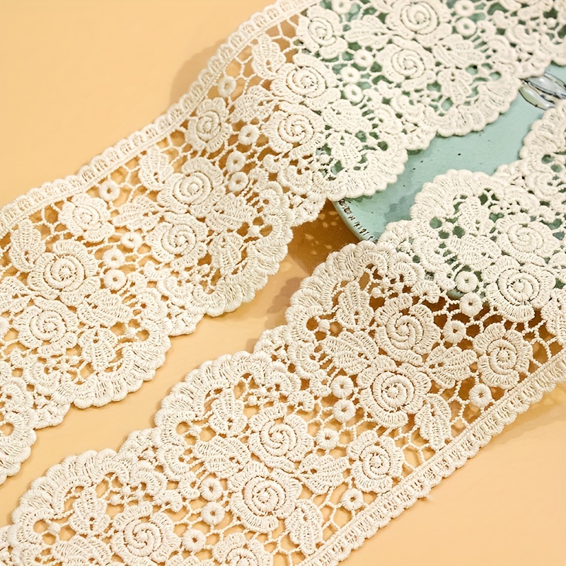 

Apricot Embroidered Lace Trim, 1 Yard - Hollow Out Floral Pattern Lace Ribbon 7.5cm Wide For Diy Crafts, Wedding Dress, Curtains, Clothing Decoration