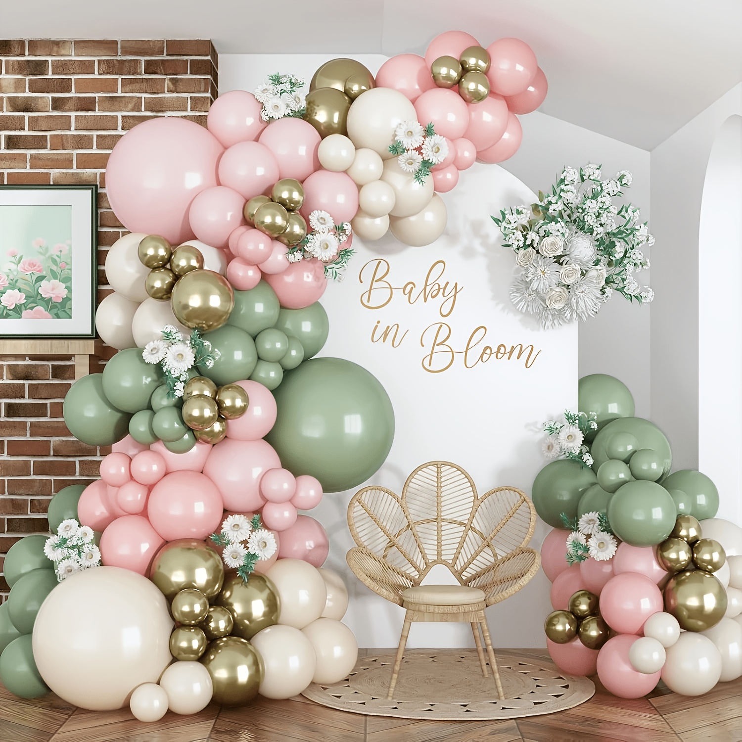 TEMU Kit per di palloncini da 103 pezzi, kit per di palloncini con palloncini in lattice rosa macaron, rosa sabbia, , , e oro per baby shower, festa