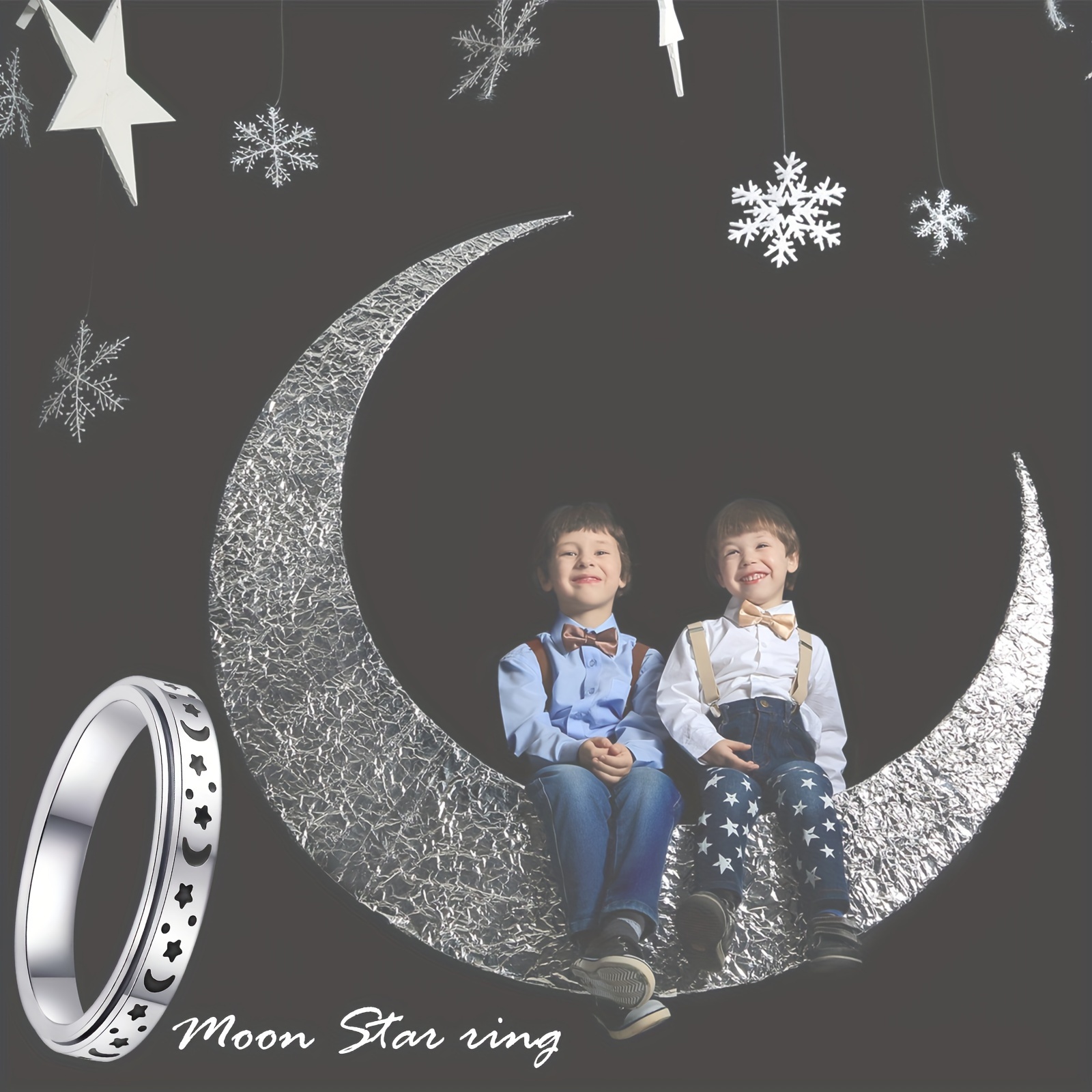 a trendy 4mm stainless steel rotatable ring set featuring moon and     in   colors   daily wear ramadan Product details 0