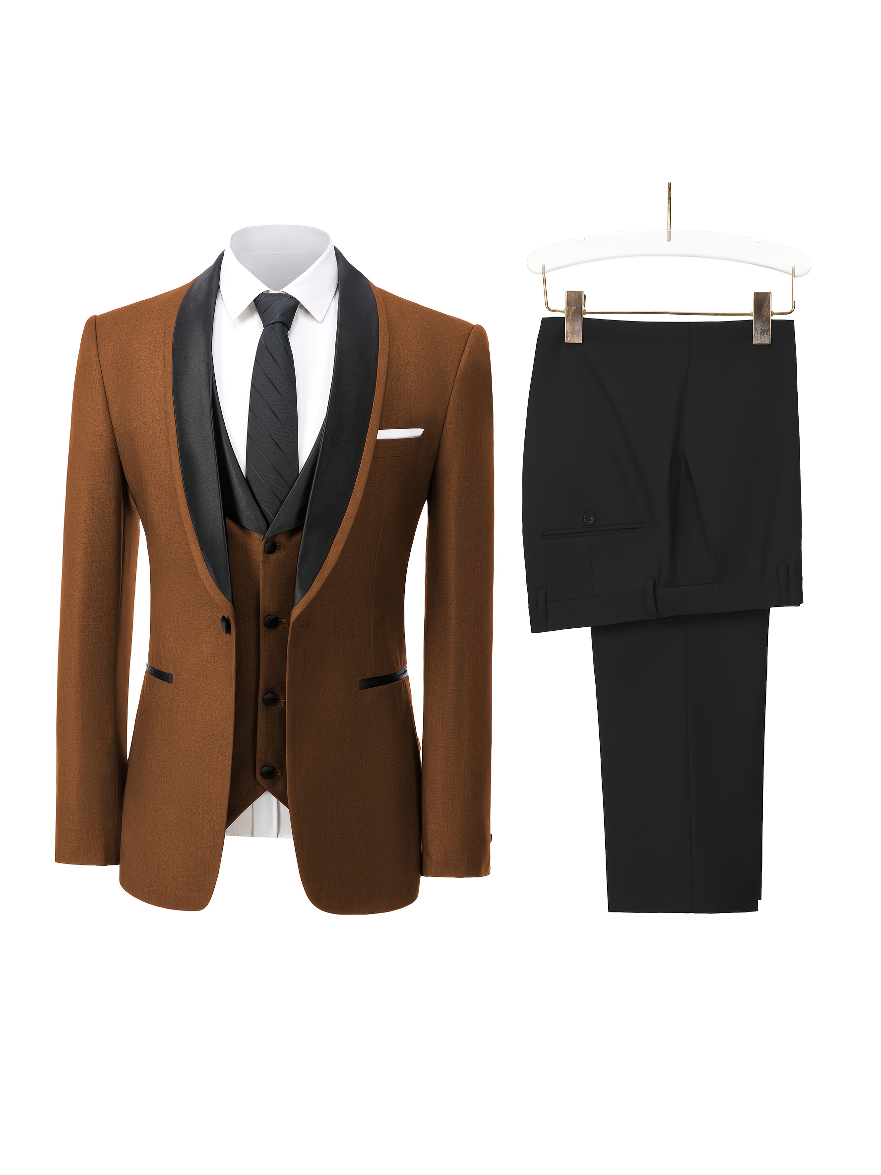 Costume 3 Pièces Moulant Uni Pour Homme Coupe Régulière Costume Blazer Noel Homme Costumes Veste, Bal De Fin D'année, Mariage, Fête D'affaires, Costume à Quatre Boutons Blazer Manteau Pantalon - A8