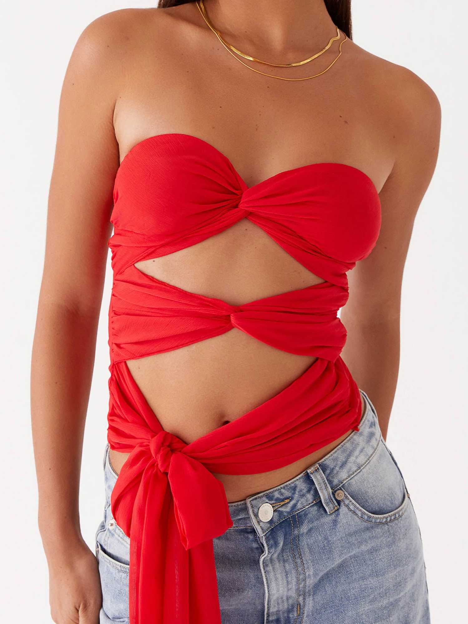 womens strapless cutout tube front tie knot Temu