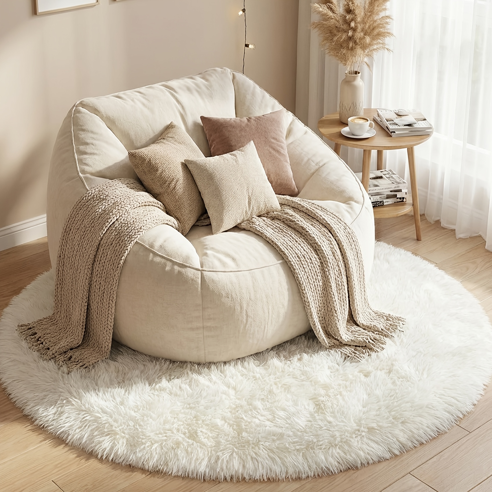 TEMU 1pc, Round Long-pile Plush Rug | Fluffy And Soft Round Rug | Suitable For Living Room, Bedroom, Study Home Decoration | Home Decor Carpet.
