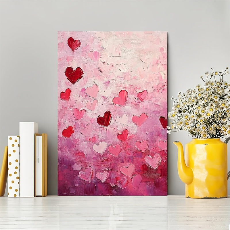 

Valentine's Day Canvas Painting - Pink And Red Heart-themed Wall Art, Wooden Frame, Perfect Gift For Him Or Her, Indoor/outdoor Decor For Living Room, Kitchen, Office Ai2329