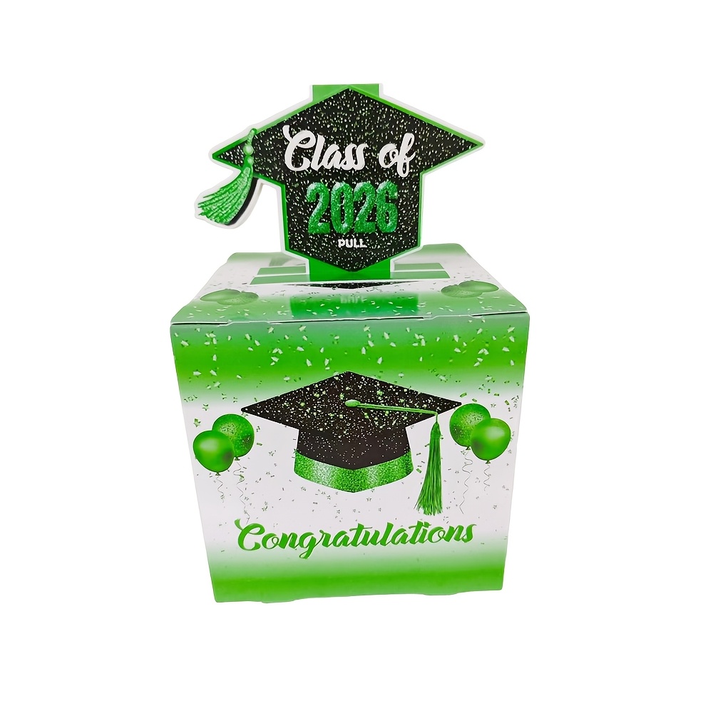 Fufflomi Class of 2026 Graduation Money Pull Box for Cash Gifts, Congrats Grad Money Box for Graduation Decorations, Green