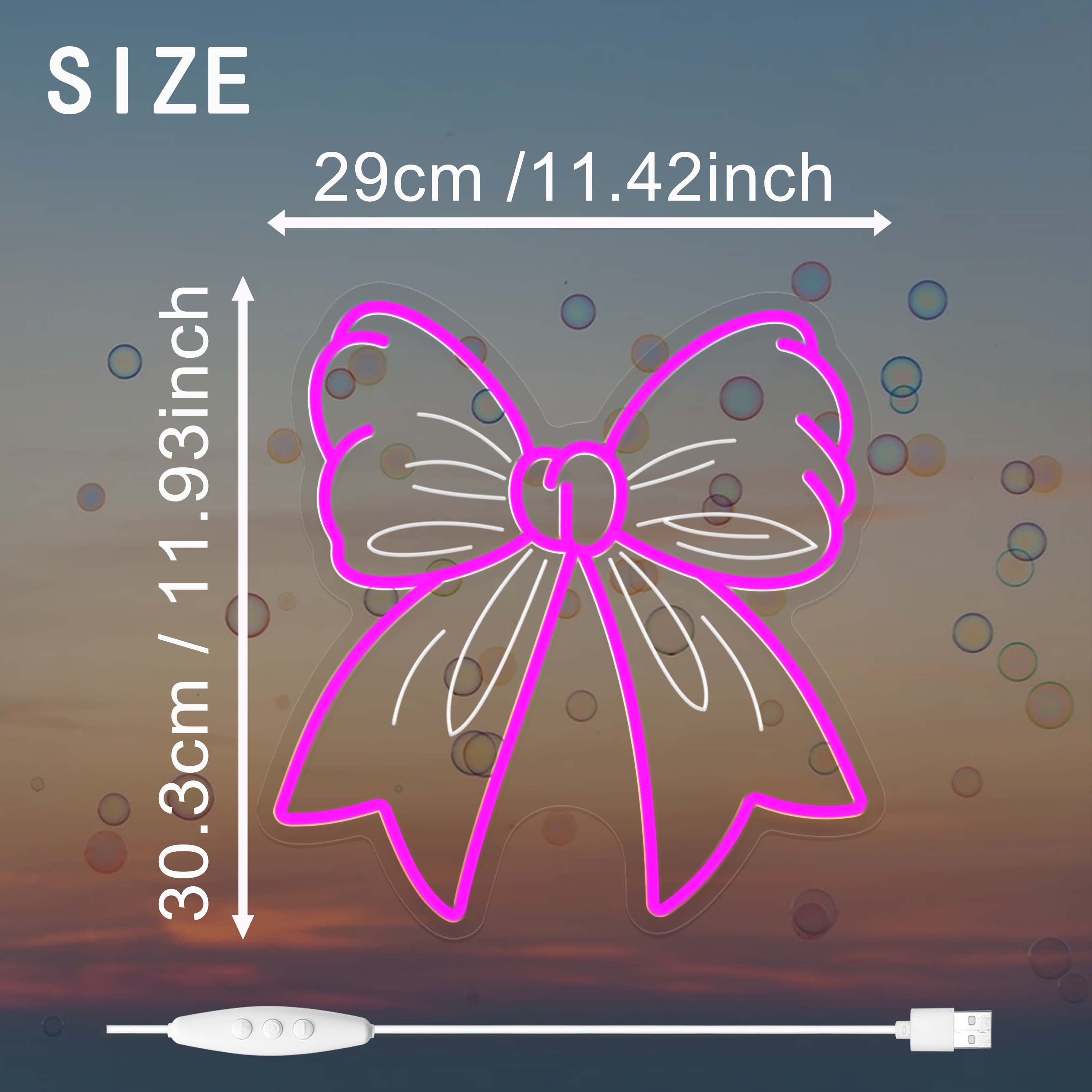Pink Bow Neon Sign – 10-Level Dimmable LED Wall Decor With USB Power, Perfect For Bedroom, Nail Salon, Wedding, Or Bar (Style 1)