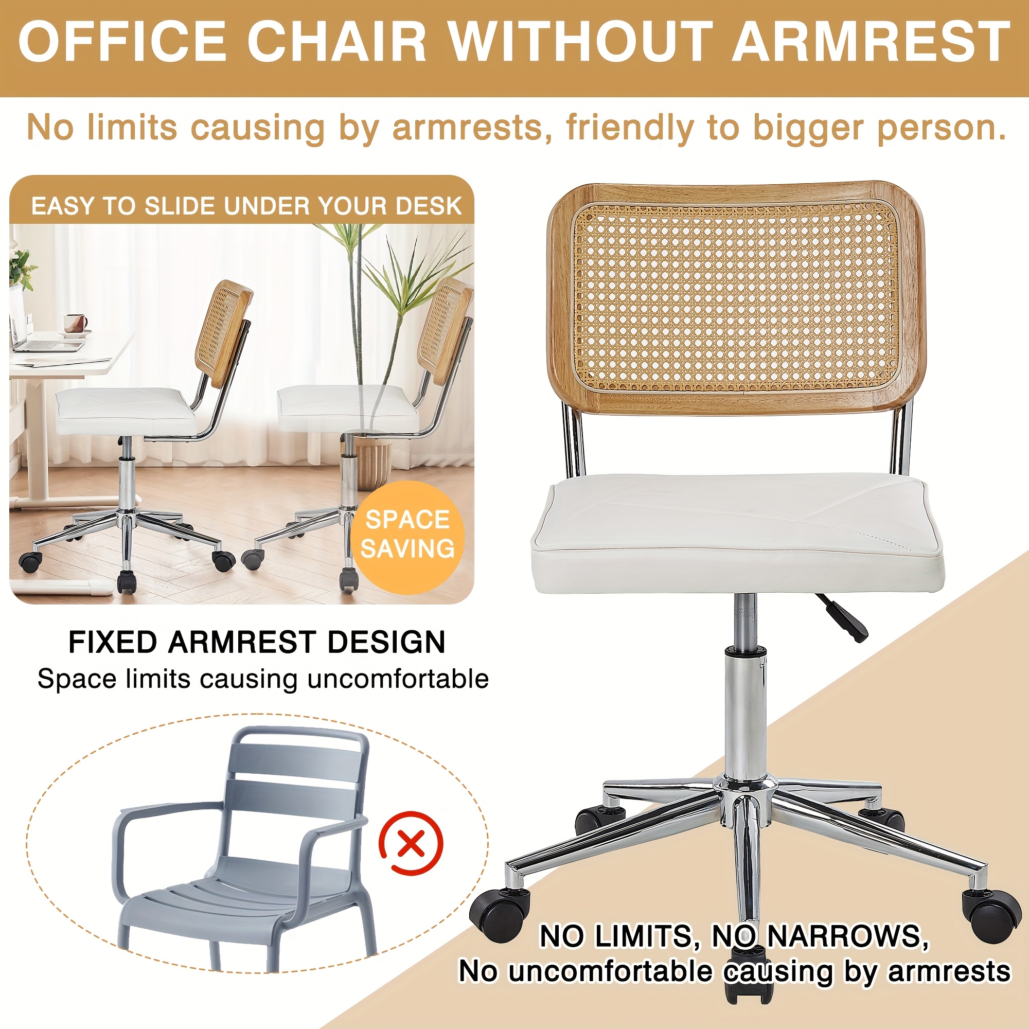 Swivel Upholstery Adjustable Height Home Office Chair, Ergonomic Armless Chairs