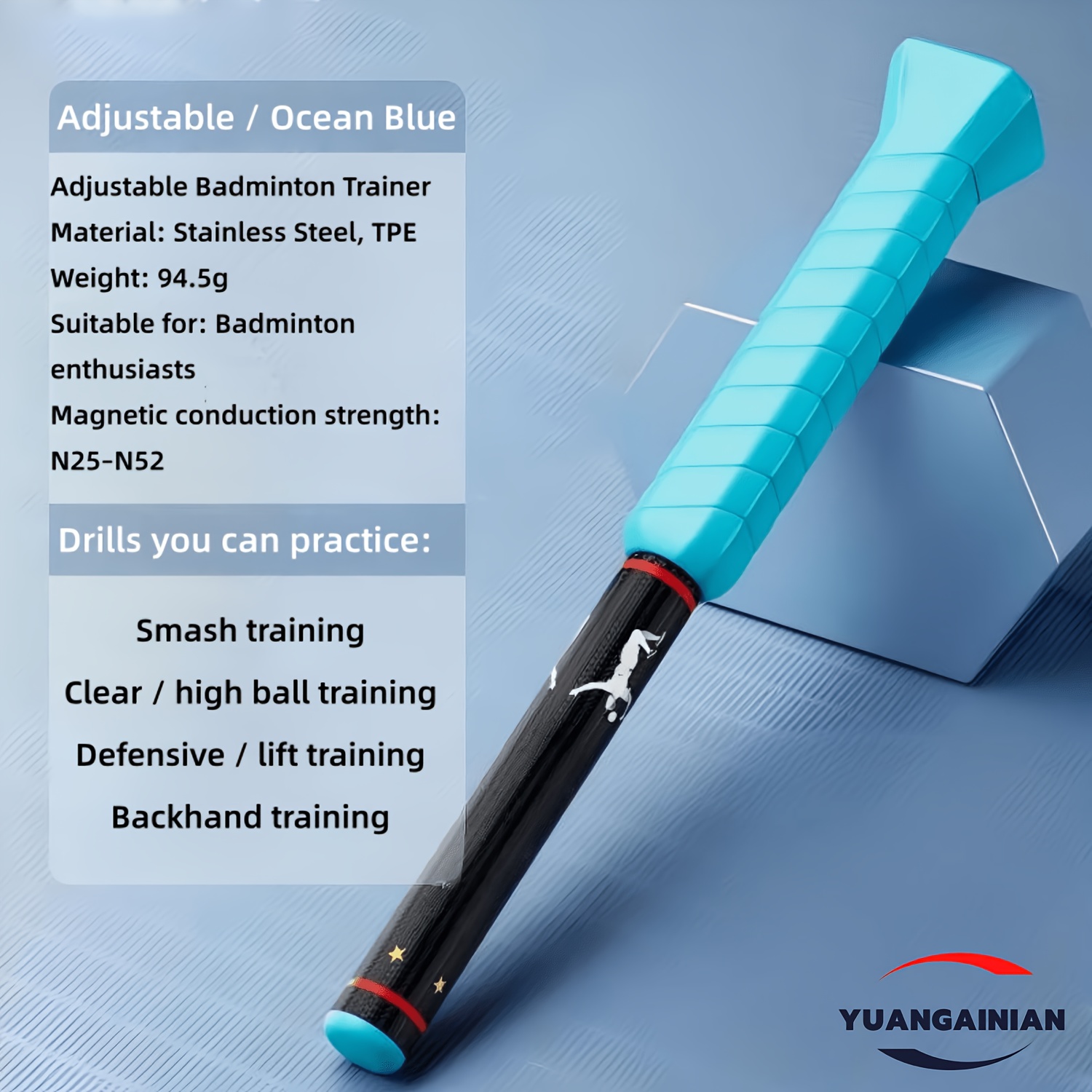 yuangainian adjustable badminton trainer with       wrist finger power for smash clear   training stainless steel tpe portable swing trainer