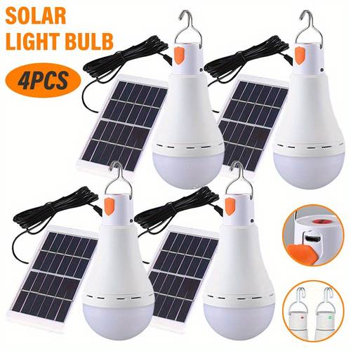 4pcs led bulbs usb rechargeable emergency light with hook portable floodlight for garden camping fishing lanterns night lights and emergency use 3 lighting lithium battery outdoor lighting modern lighting solar powered bulbs solar lights