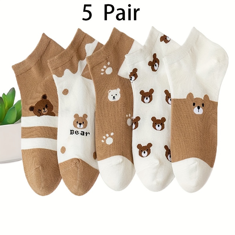 

Lot de 5 Chaussettes Cheville pour Femmes à Motif d' - Tendance Décontractée, Coupe Basse, Mélange de Polyester et Spandex, Motif Animal, Tissu Tricoté Respirant, pour Tenue Décontractée