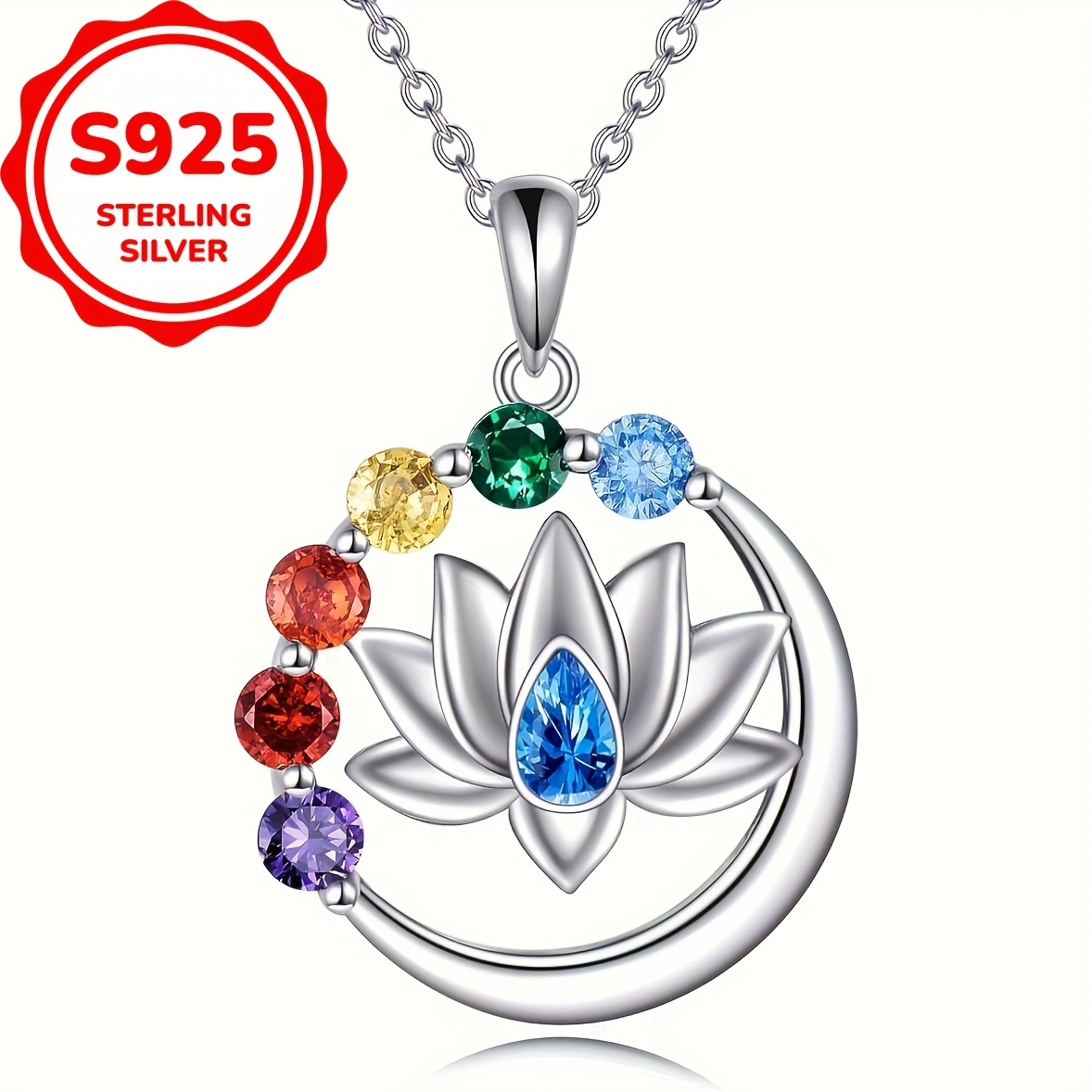 an s925 pure silvery 7 chakra necklace with lotus pendant a fashionable and exquisite niche design ring suitable for   and parties a high quality jewelry gift 2 4g