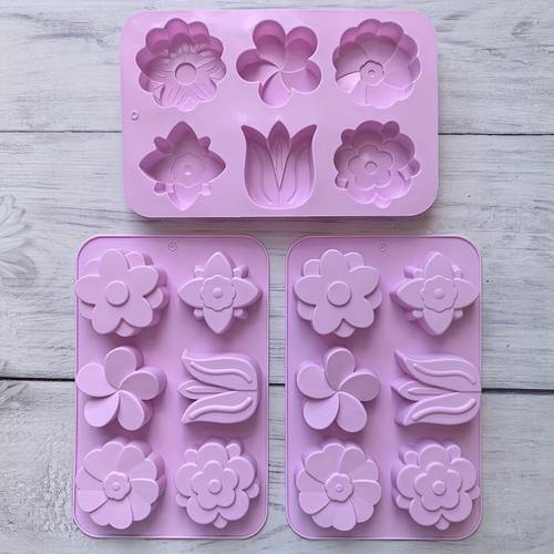 1 2 3pcs of 6 hole silicone soap molds tulip and shaped molds