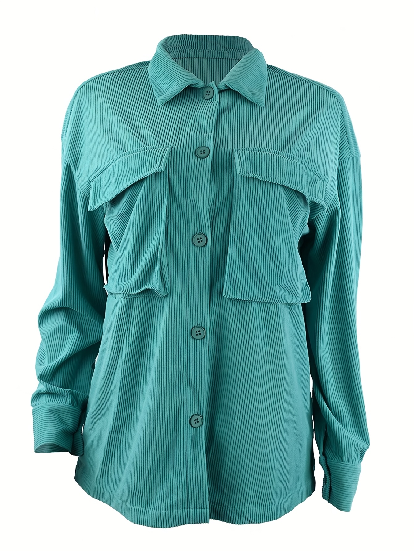 damen cordjacke – türkisgrüner oversized kragen shirt mantel