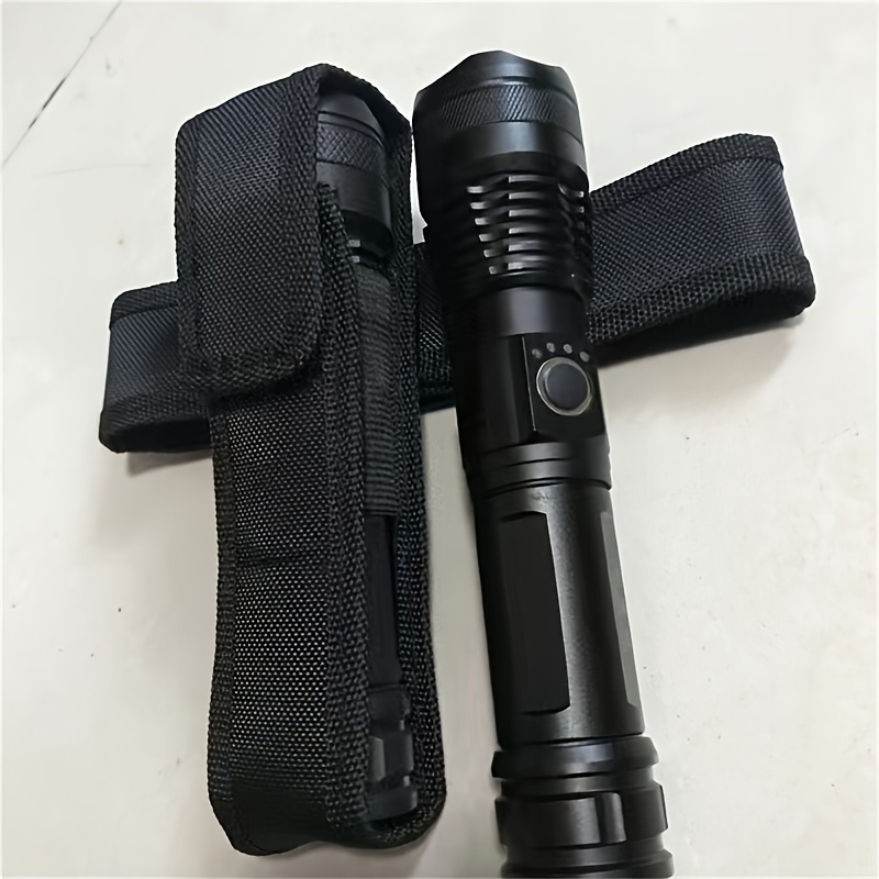 TEMU Durable Black Flashlight Holster With Belt Clip - Polyester Blend, Fits 16.5cm Torches, Ideal For Hunting & Fishing