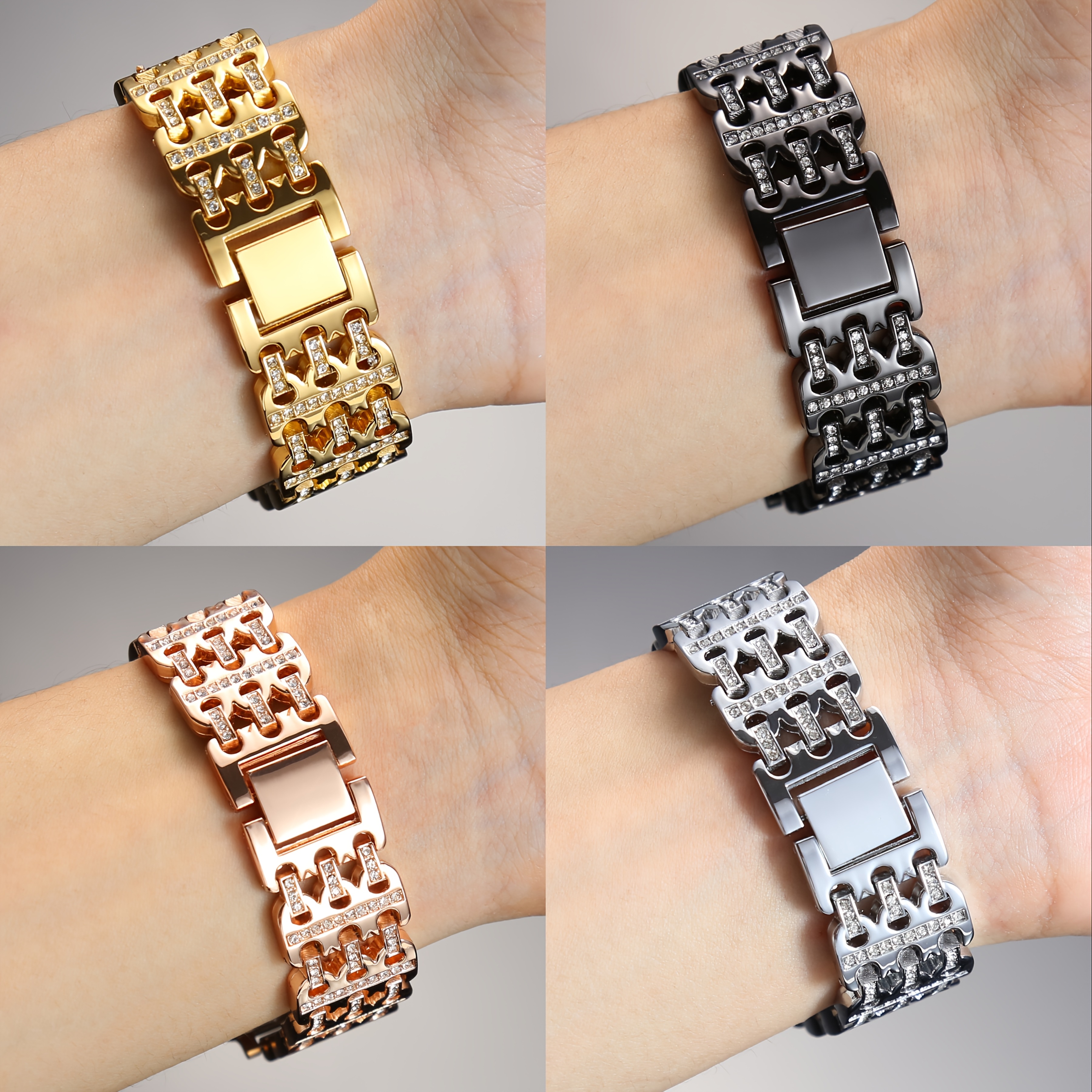 Luxury Bling Metal Watch Band for Apple Watch - Rose Golden/Silvery/Black/Golden Stainless Steel Replacement Strap with Diamond Design, Compatible with iWatch S10/Ultra 1/Ultra 2/S9/S8/S7/S6/S5/Series 4/SE