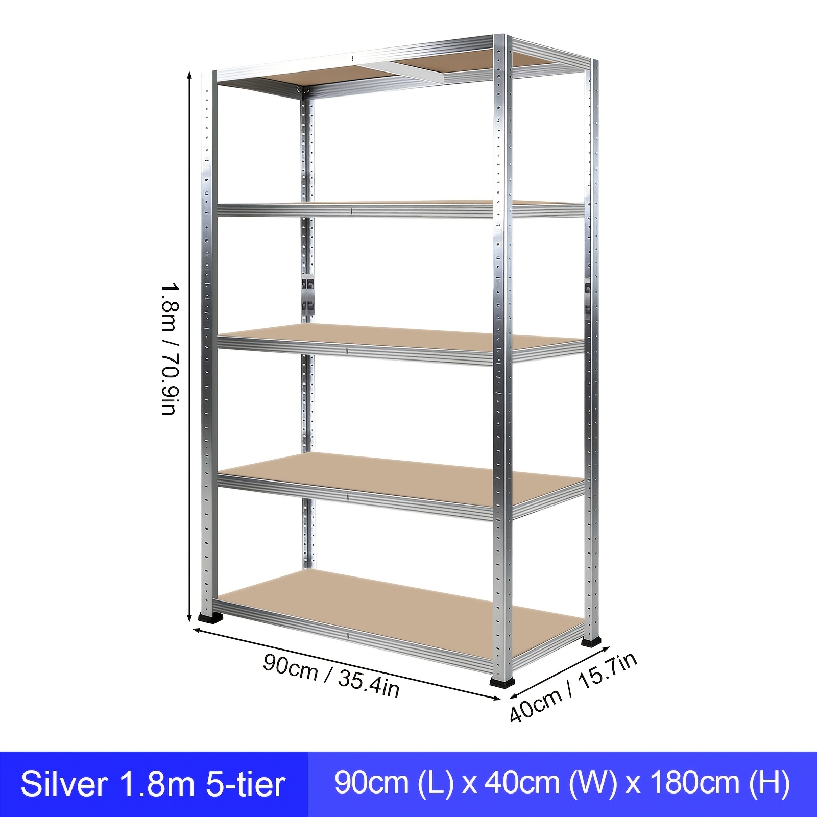 TEMU 4/5-tier Shelf Heavy-duty Shelf, Silvery , Fastening Material 1750kg Basement Shelf Storage Shelf Modular Shelf Metal Shelf Workshop Shelf,