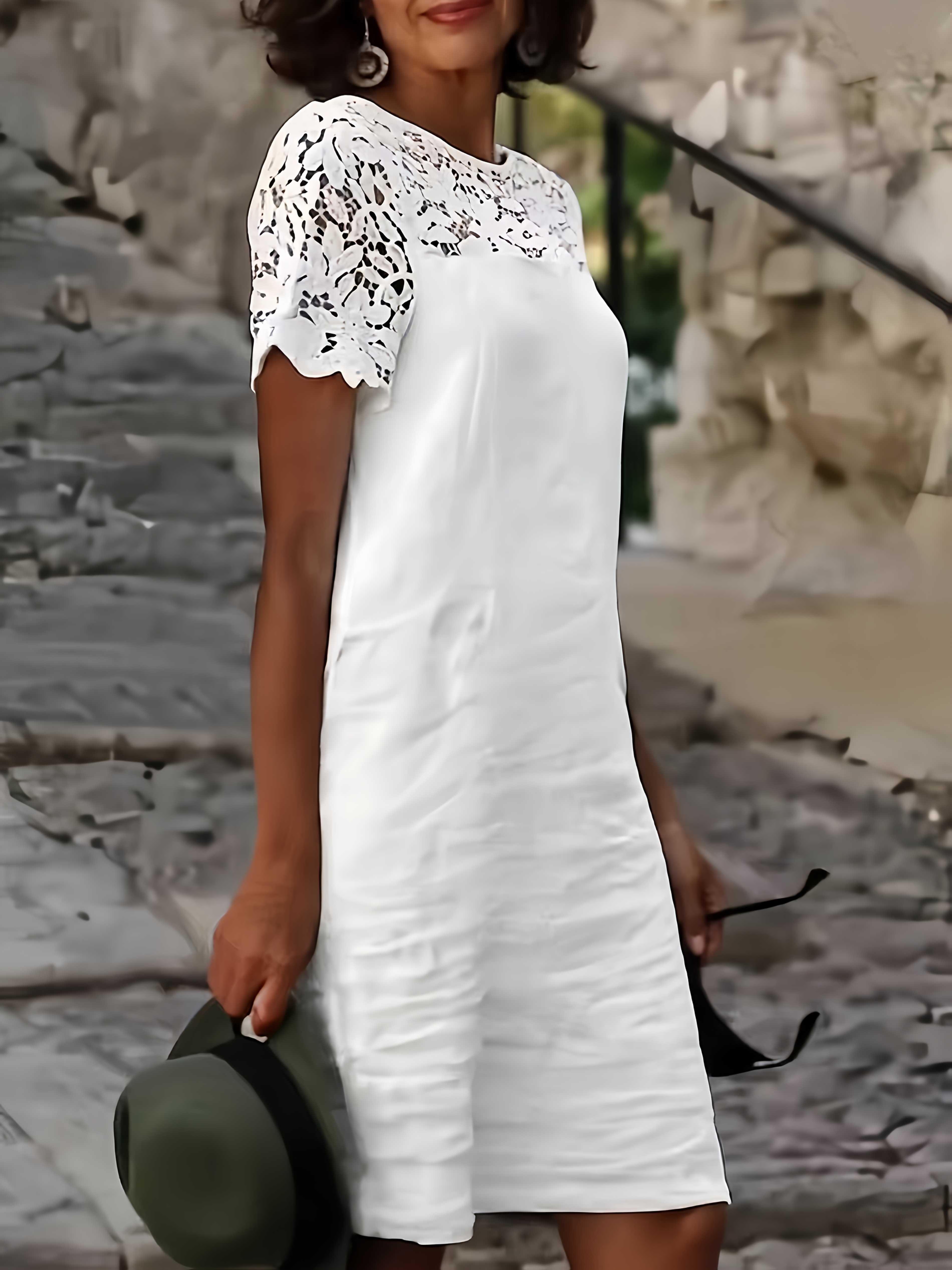 elegante vestido verano manga corta cuello bordado Temu Chile