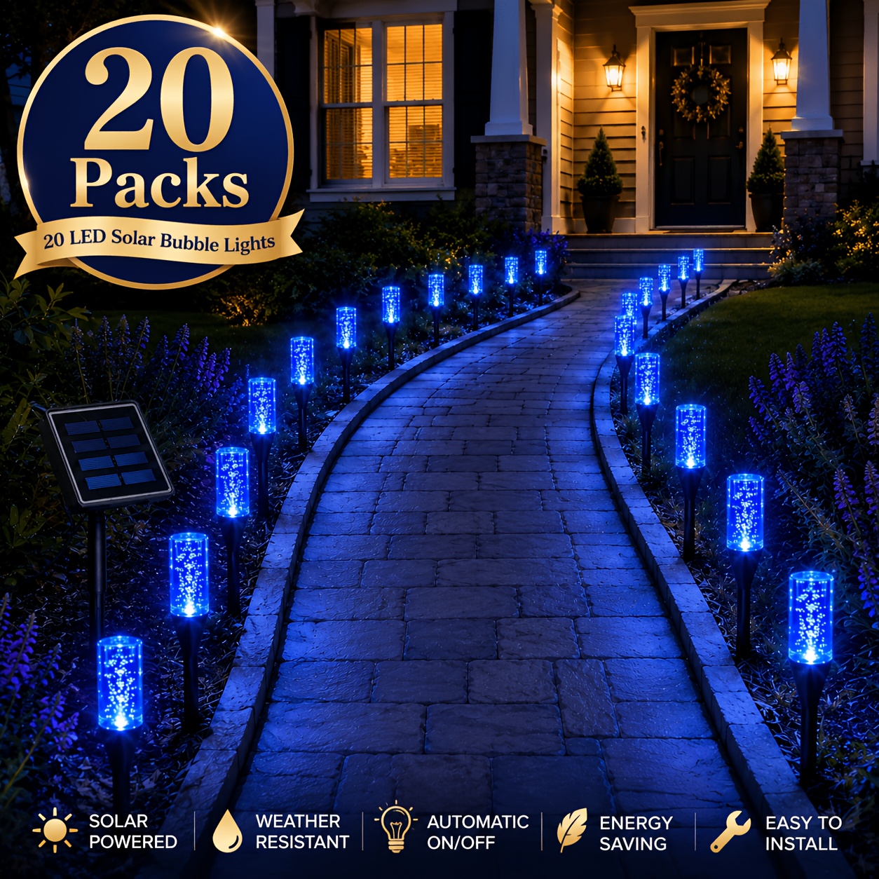 TEMU 20 Pack Solar Pathway Lights Outdoor, Led Lights With Warm , Auto Landscape Lighting, Solar Powered Yard Decor For Lawn, Patio, Walkway,