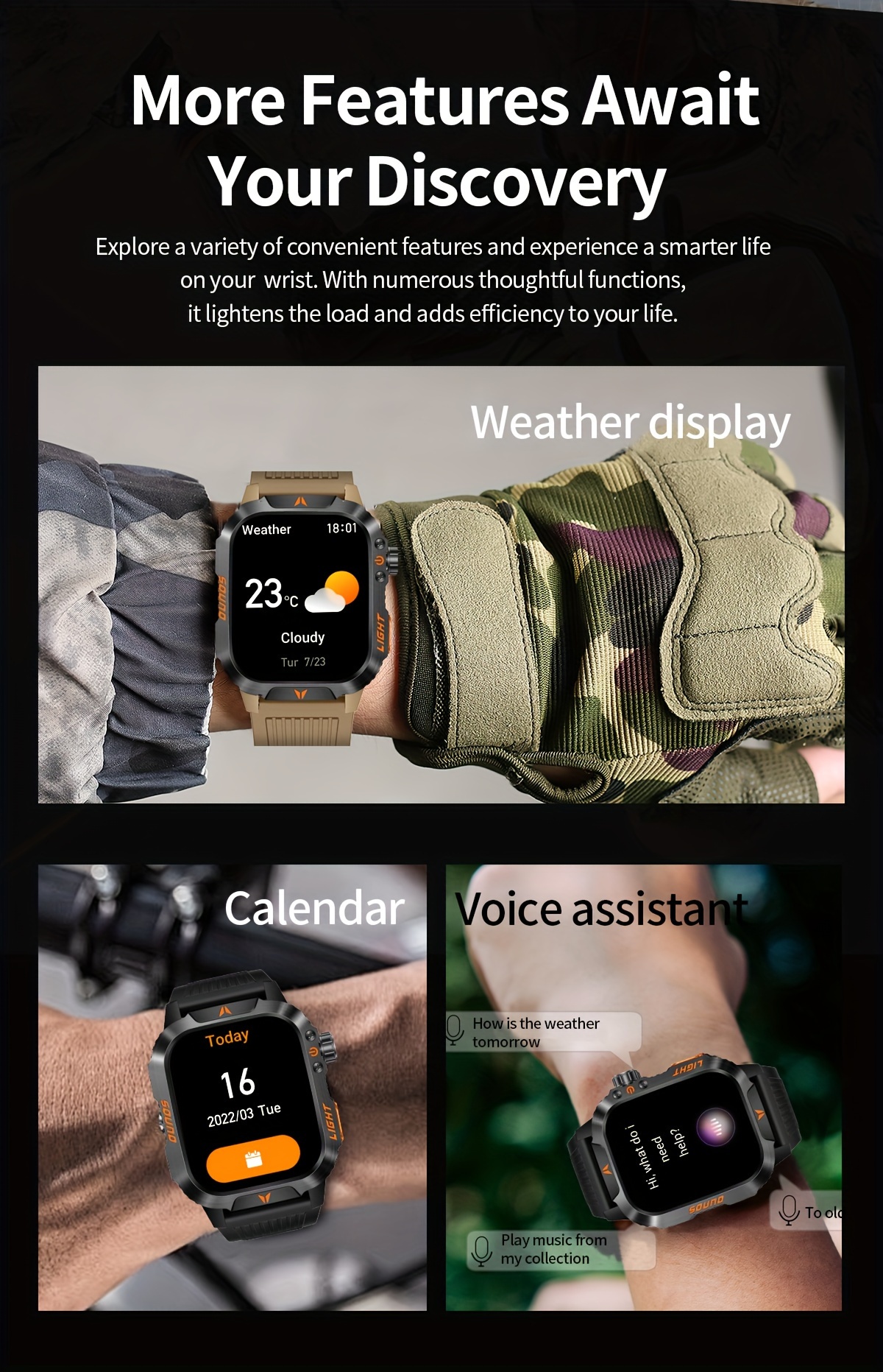 QTLJJBY Montre intelligente pour hommes, écran grand de 2.01 pouces, étanche IP68, vert olive, chargement magnétique, batterie de 600 mAh, sans fil 5.0, plusieurs modes sportifs, boussole, altimètre, baromètre, podomètre, photo/musique à distance, plus de 100 visages de montre, alarmes, enregistrements d'appels, assistant vocal, équipement de fitness en plein air | Design de montre moderne | de montre durable, montre de sport
