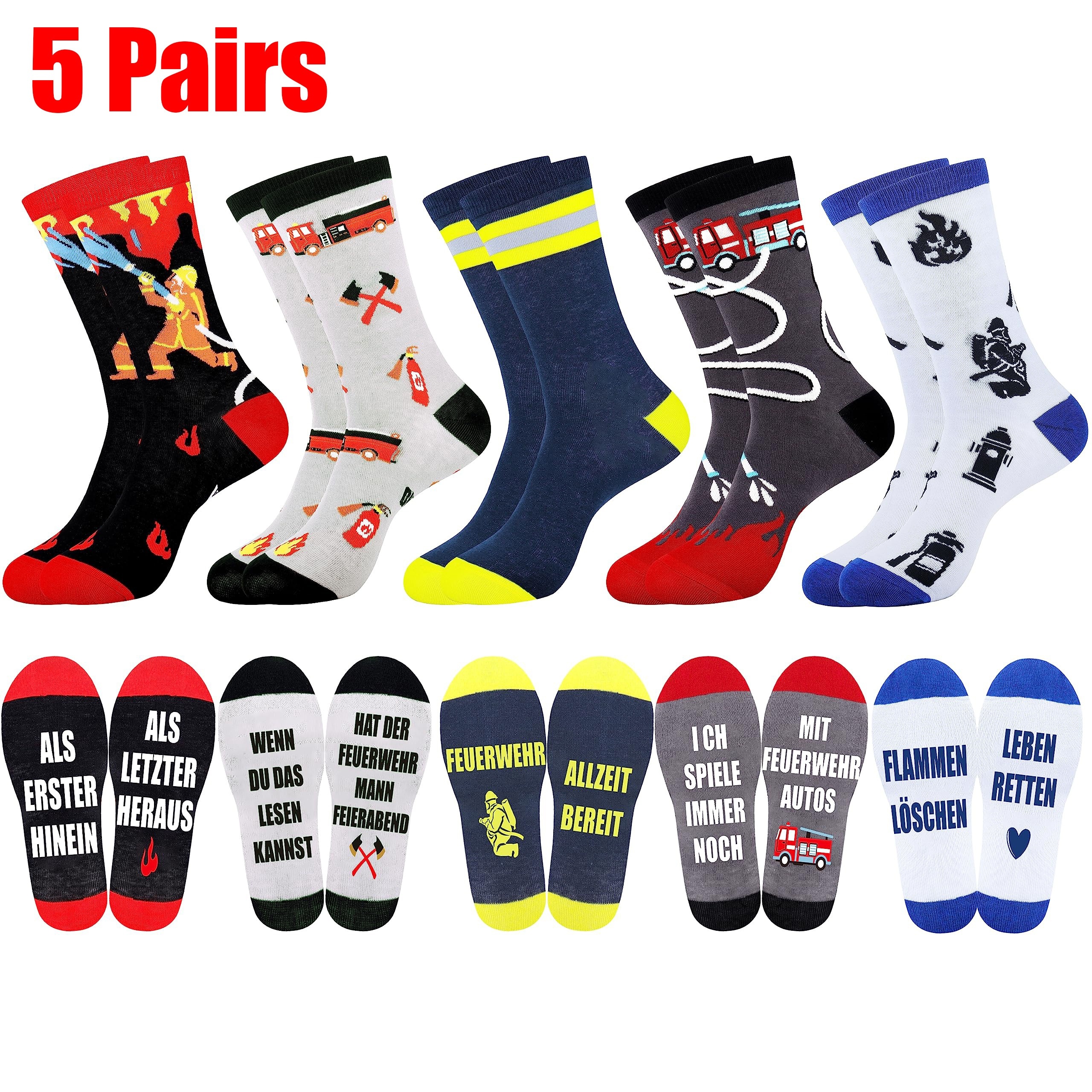 

5 Pairs Fire Brigade Gift Socks For Men, Cotton Blend Fashion Novelty Fun Socks For Firefighters, All Seasons Wearing