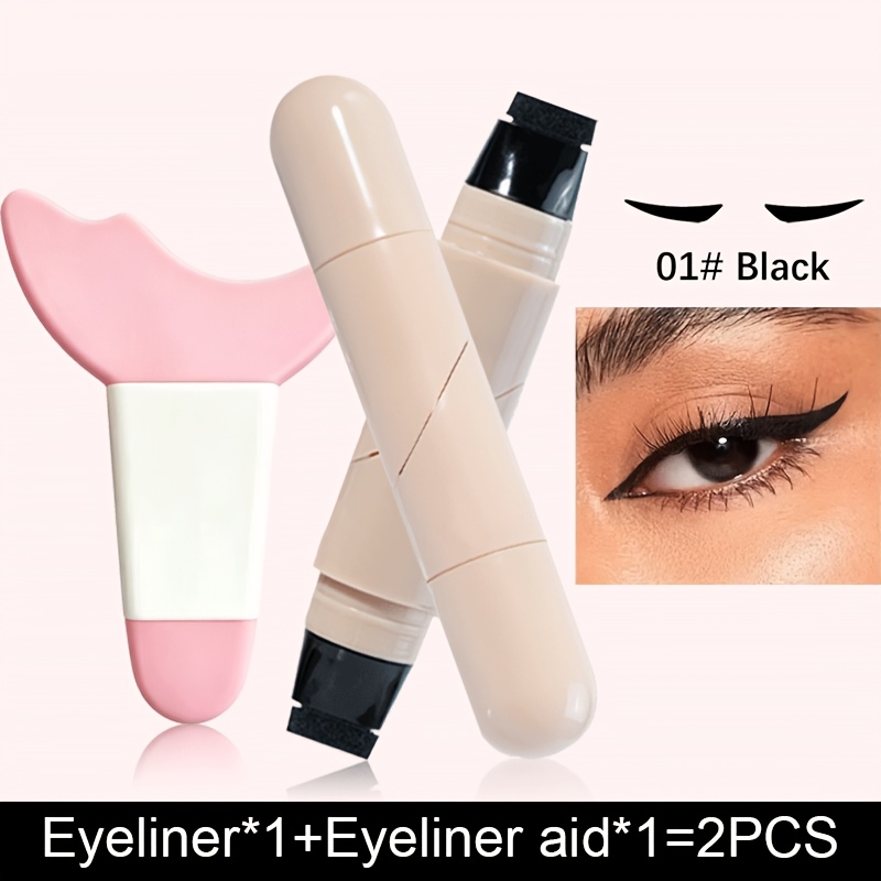 Image of 2pcs-[an Eyeliner , With An Eyeliner Aid], Application, Long-lasting, Waterproof, Sweatproof, And . Suitable For Beginners, Quickly Completes Eye Makeup, Suitable For Everyday Use. Black And Brown.