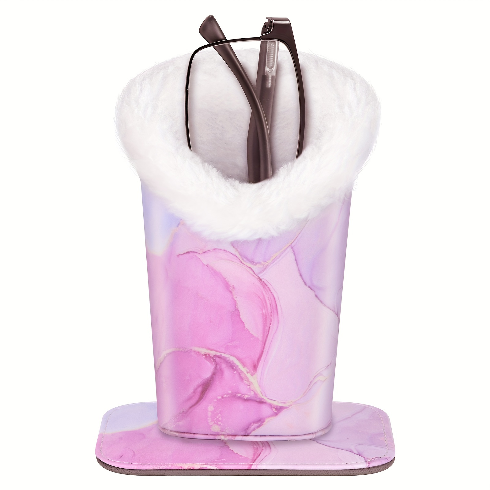 White Plush Glasses Holder With Detachable Magnetic Base - Premium Pu Leather Glasses Case