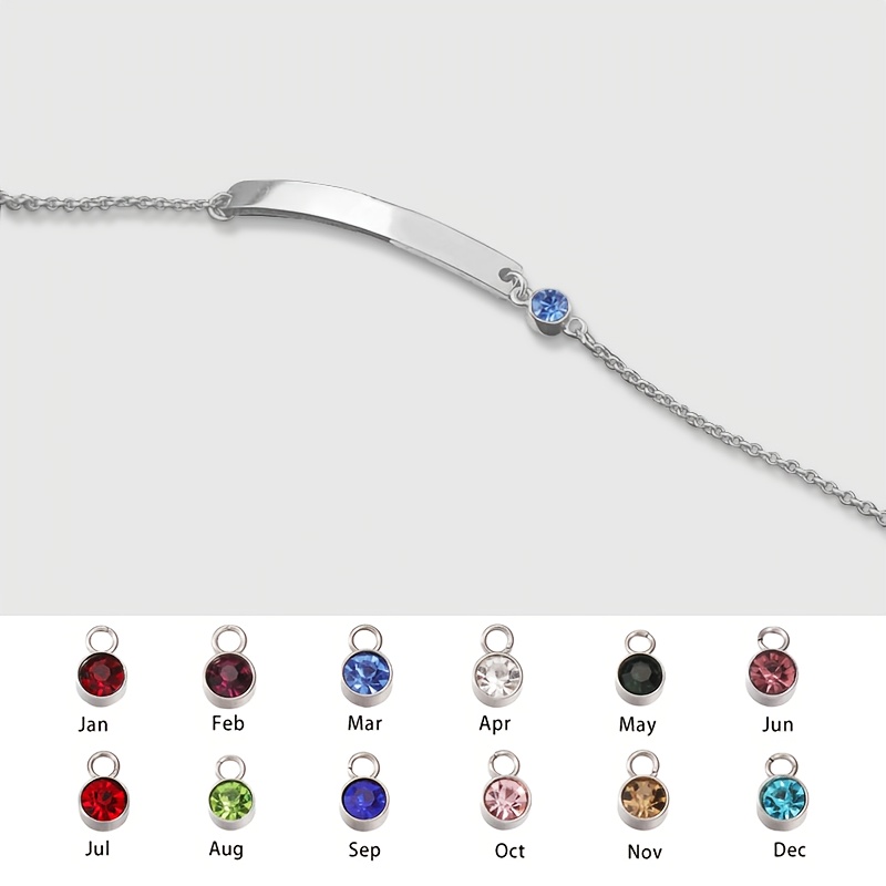 Personalized Birthstone Bracelet with Name Engraving, Golden Tone