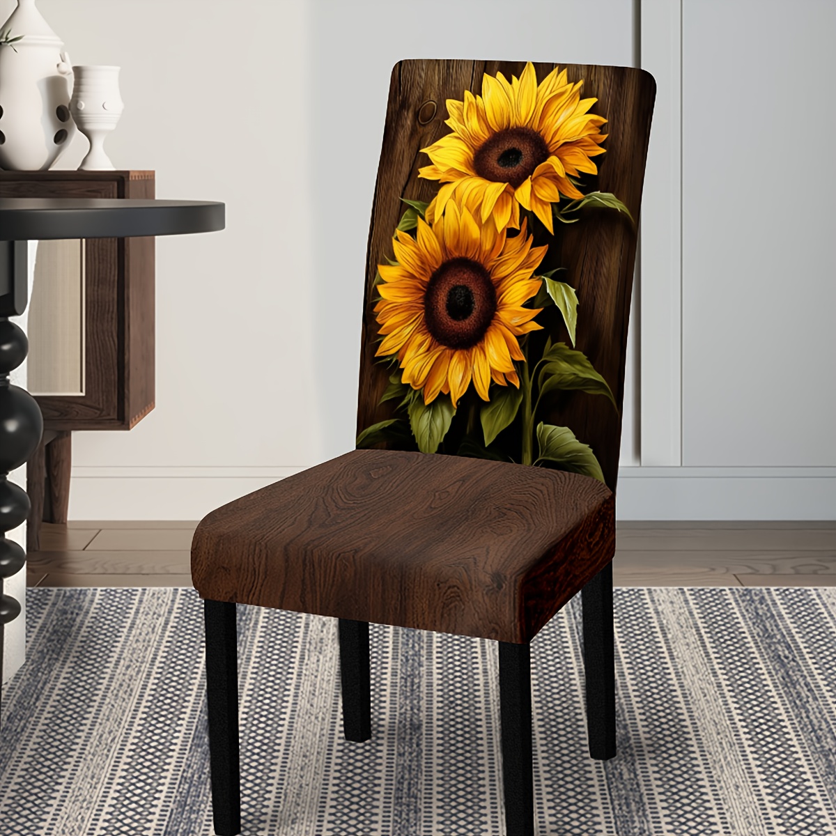 

1/2/4pcs Wood Grain Sunflower Chair Cover, Soft Removable Washable Chair Cover Protective Cover, Suitable For Restaurant Office Kitchen Hotel Home Decoration