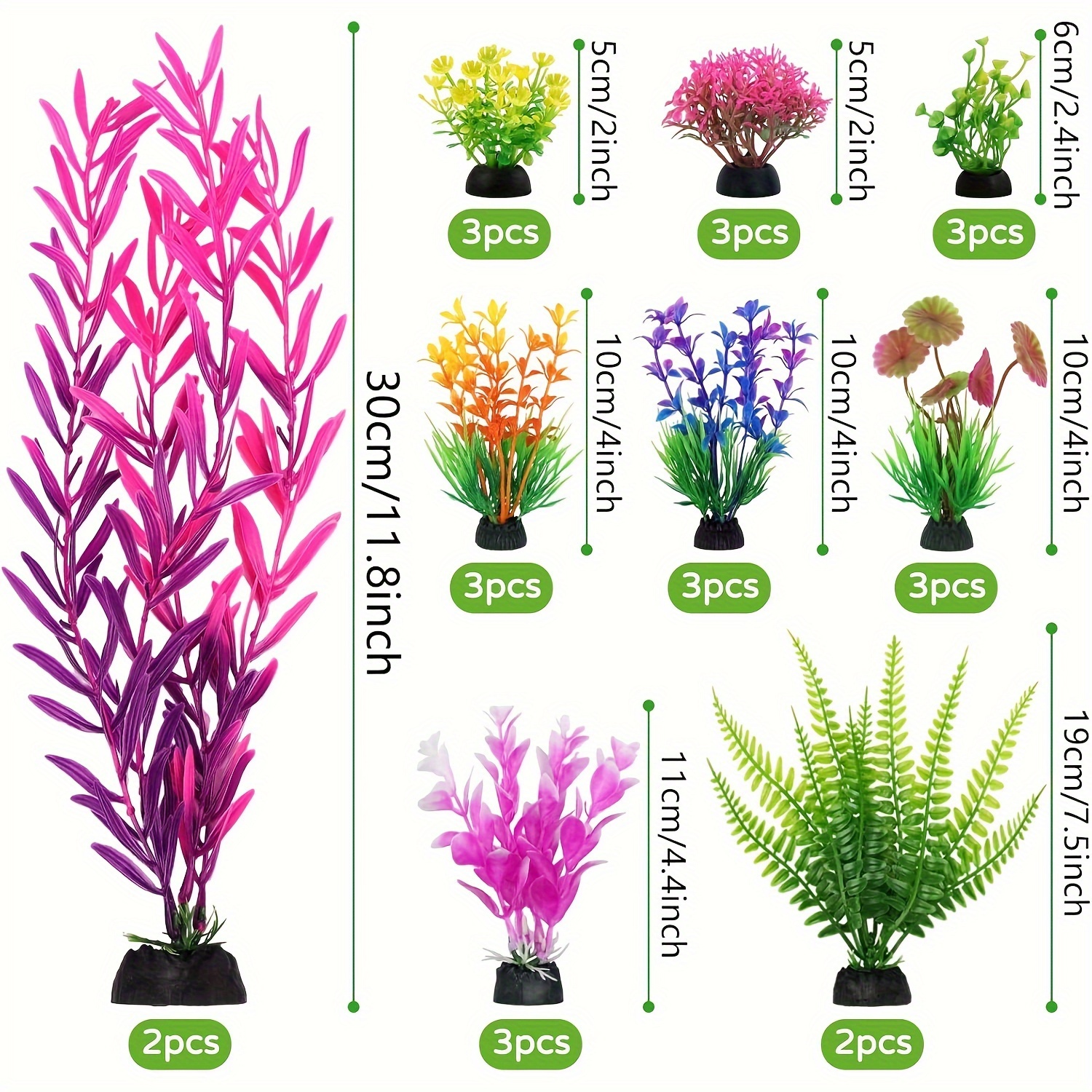 Piante Artificiali Per Acquario - Set Da 5 In Plastica E Ceramica, Altezza 10cm, Colorate Per Decorazione - Foto 9