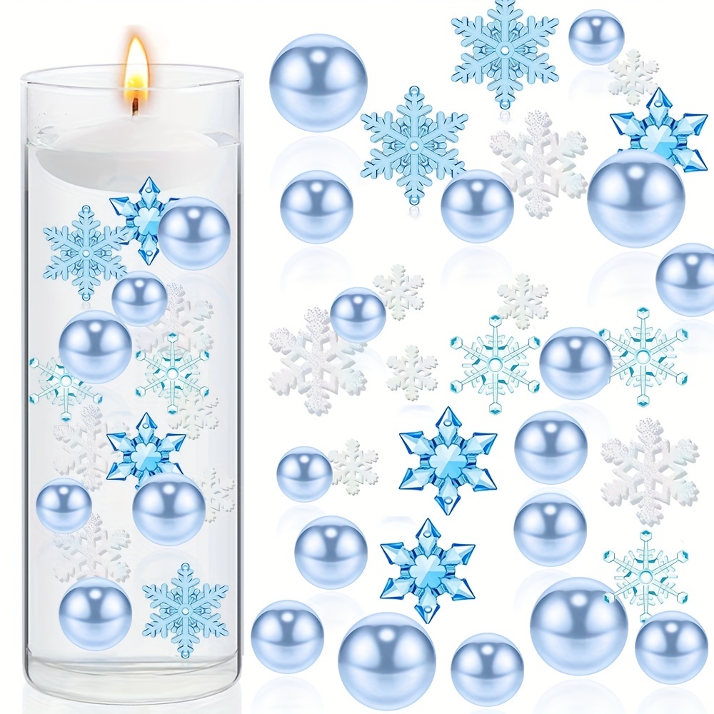 

Festive Blue Snowflake And Pearl Table Centerpiece - 66 Pieces: Perfect For Weddings, Christmas, Birthdays, New Year, Spring Festival, Home Decor, Major Holiday Accessories - Plastic Material