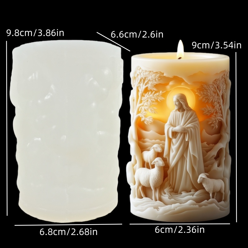 E-shop Kerzen Silikonform Hirte Relief Zylinder Kerze Silikonform Hirte Relief Zylinder Harz Silikonform Bastelform Ostergeschenk Wald Hirte Relief