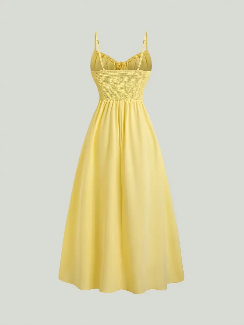 Elegant Mustard *-Neck Backless Midi Dress with High Slit - Chic Sleeveless Resort Wear for Women * Spring/Summer Vacations, Casual Elegant Dress | * Dress | Polyester Fabric Elegant Mustard *-Neck Backless Midi Dress with High Slit - Chic Sleeveless Resort Wear for Women * Spring/Summer Vacations, Casual Elegant Dress | * Dress | Polyester Fabric
