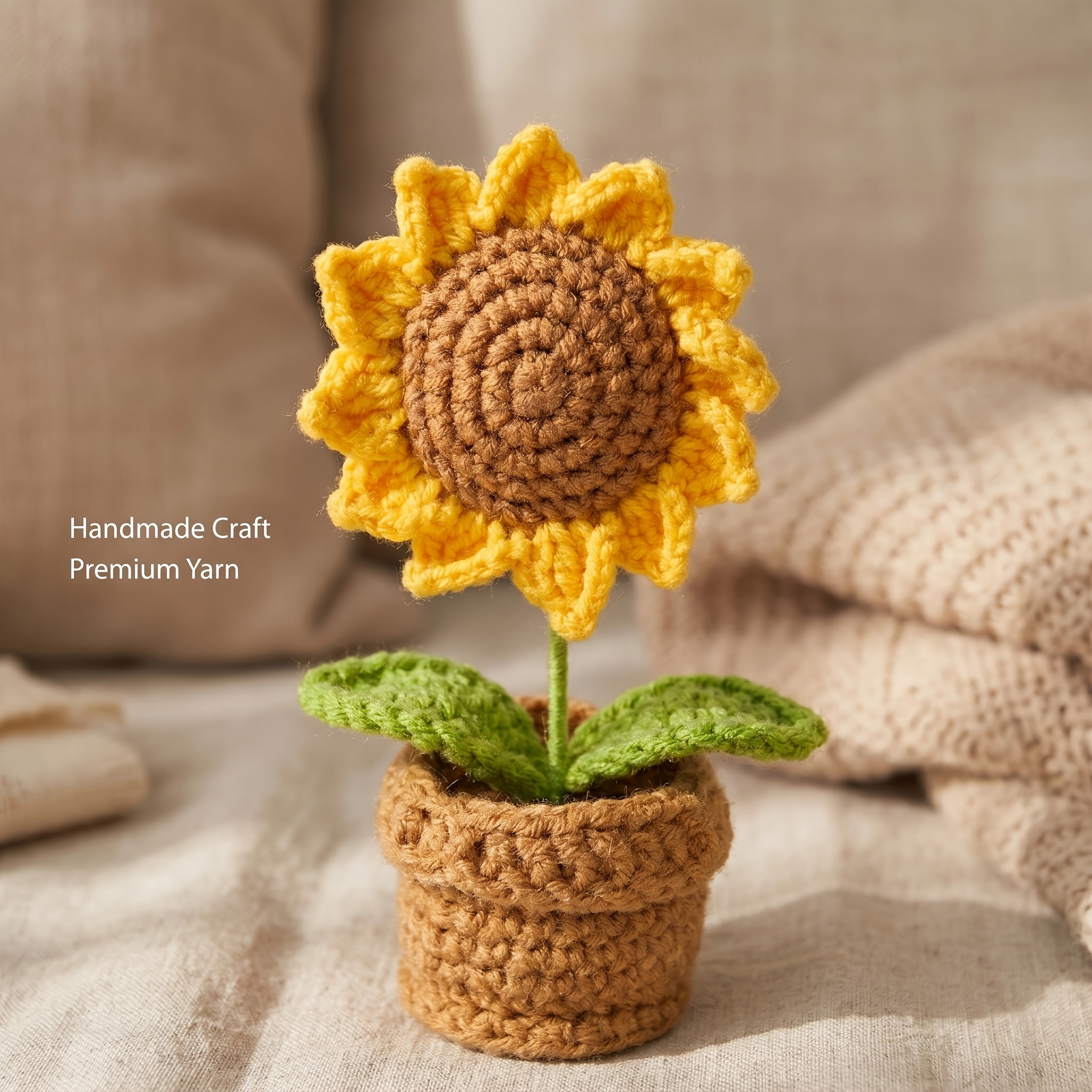 TEMU Crocheted Potted Plant, Handmade Sunflower Potted Plant, Suitable For Office Desk Artificial Crochet Knitted Simulation Flower, For Desktop