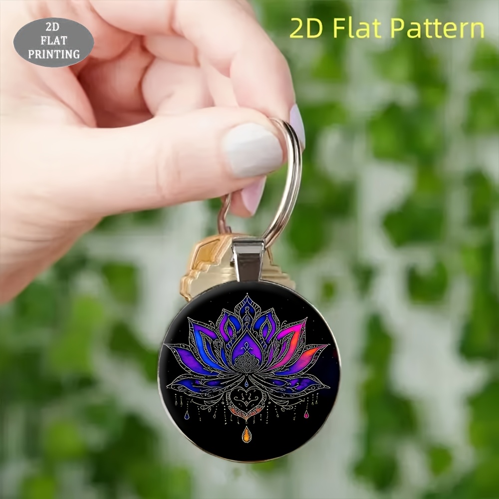 2D Flat Purple Lotus Keychain Gift for Her/Him
