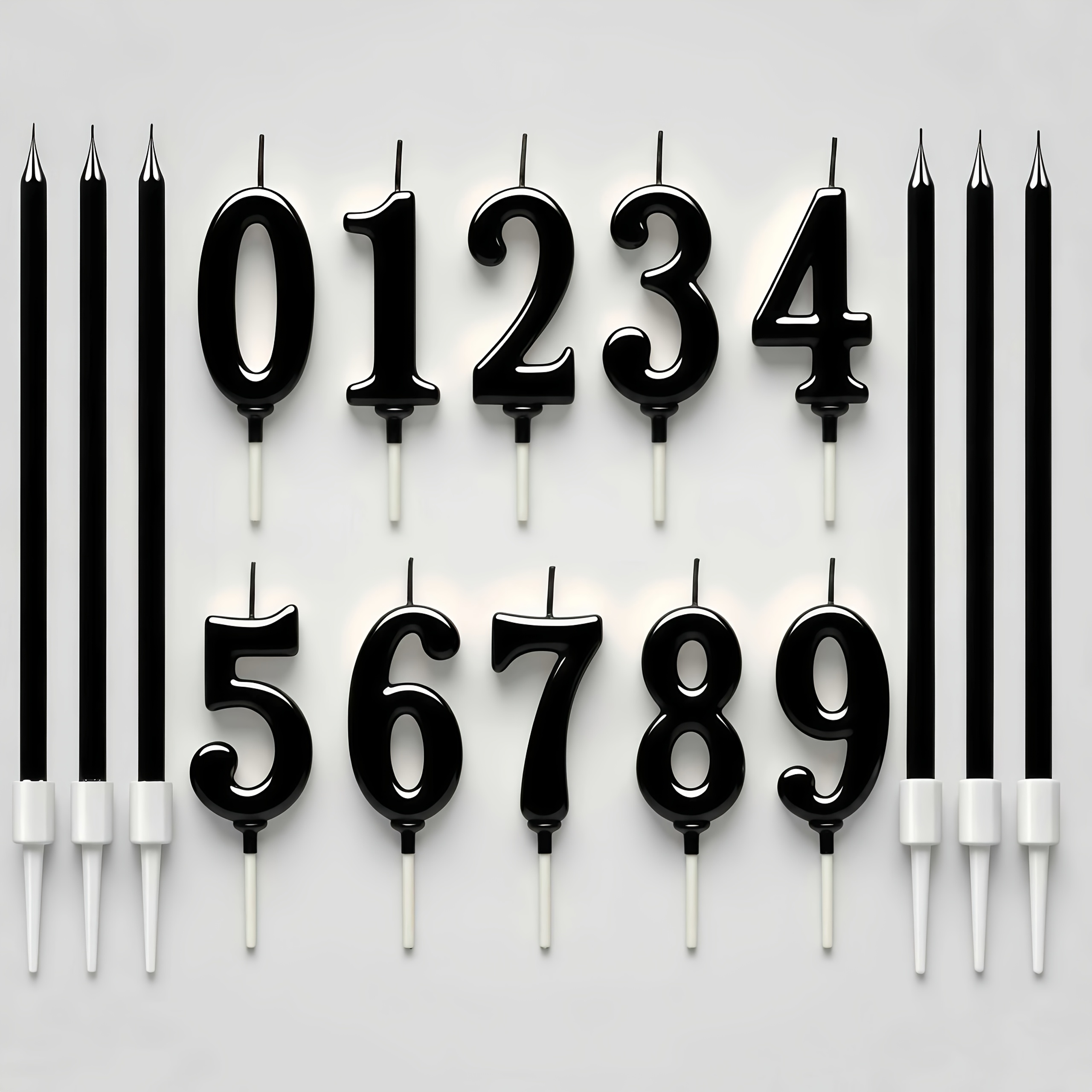 Image of 16pcs Birthday Candles 10pcs Of 0-9 Numbered Birthday Candles And 6pcs Of Straight Long Birthday Candles, Perfect For Decorating Birthday Cakes. In Golden, Black, Pear White, And Pear Pink.