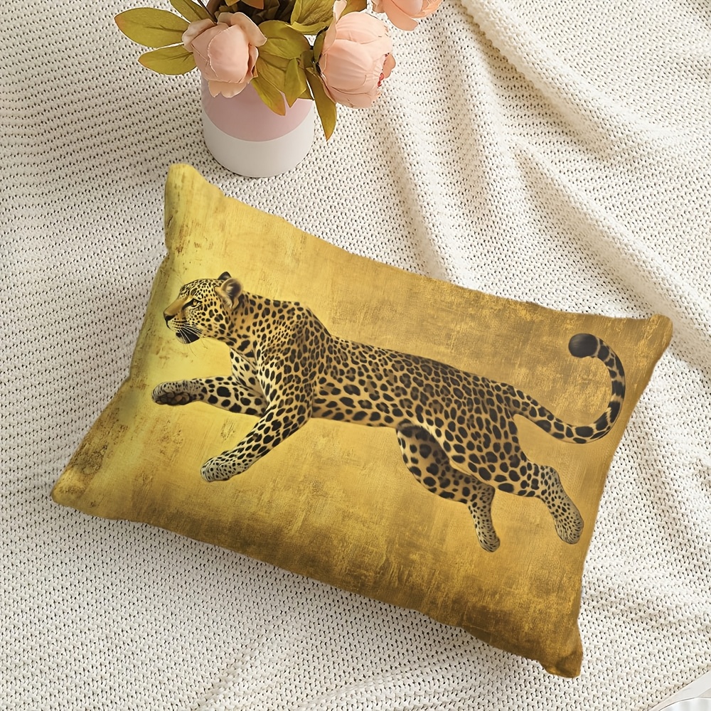 TEMU 1pc Reversible Leopard Pillowcase, 12x20 Inches/30x50 Cm, Soft Short Plush Cushion Cover, Suitable For Living Room Sofa, Bedroom Bench, Home