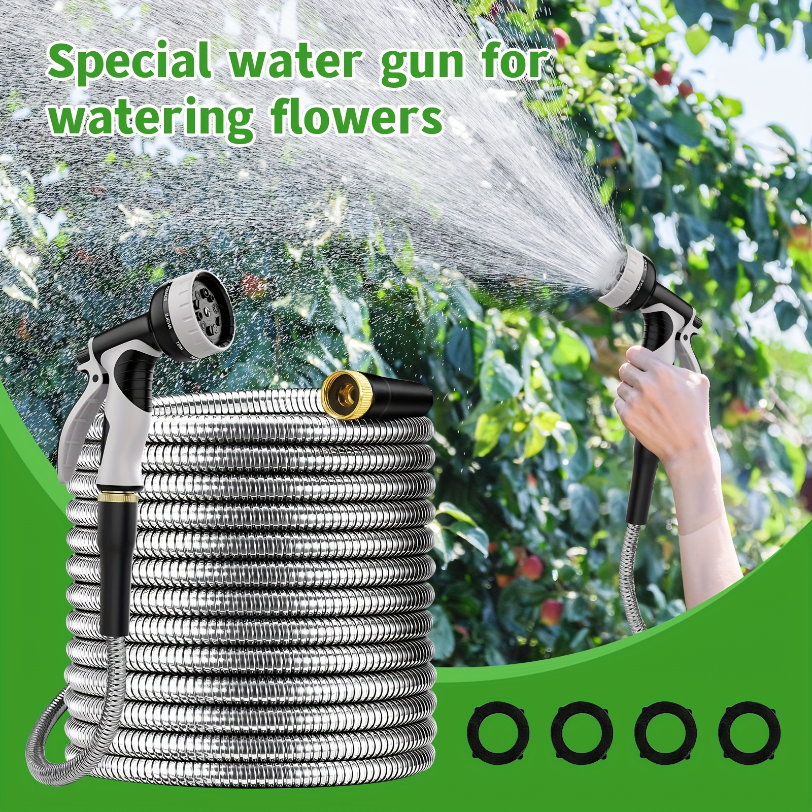 

Garden Hose-50ft/70ft, 304 Metal Heavy Duty Water Hoses With 10 Function Nozzles For Yard, Flexible, Puncture Resistant, Never Kink & , Stainless Steel Garden Hose, Outdoor Water Hoses For Yard