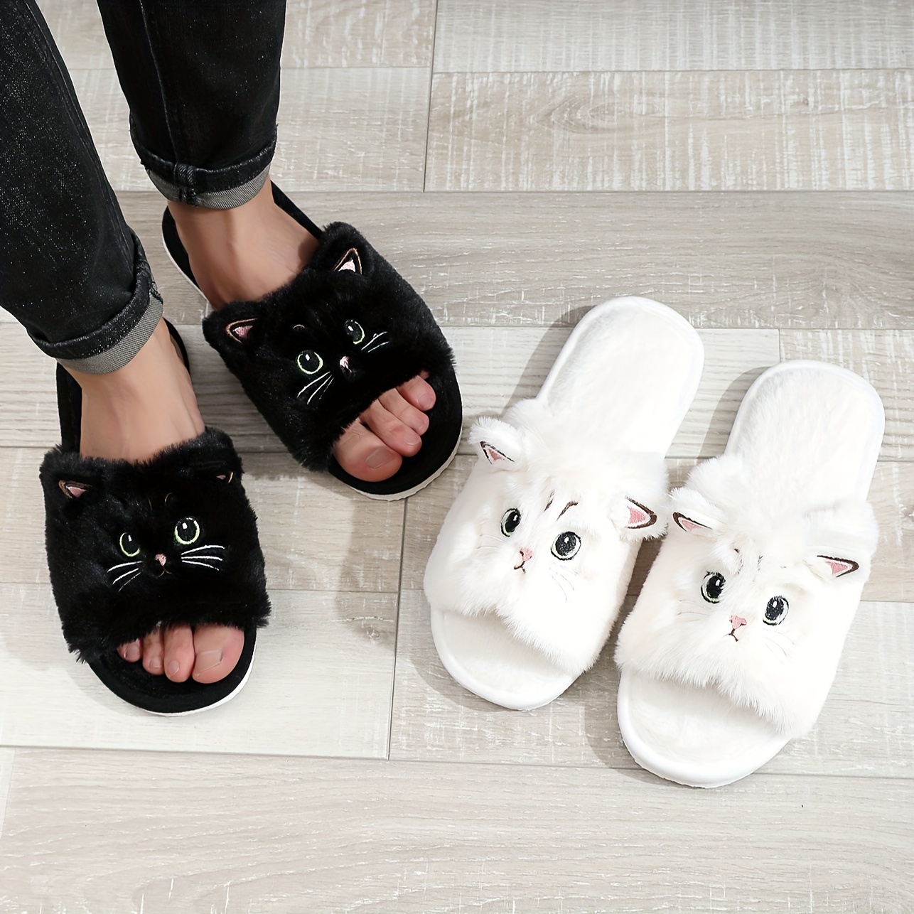 

Men's Trendy Adorable Cat Pattern Fuzzy Slippers, Comfy Non Slip Eva Sole Home Slides, Men's Indoor Footwear