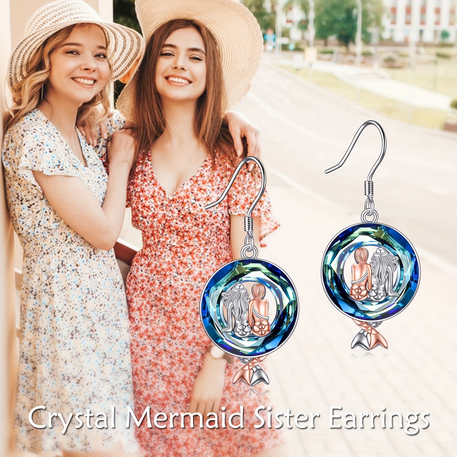 Women's Mermaid Earrings, Sterling Silver Crystal Gift