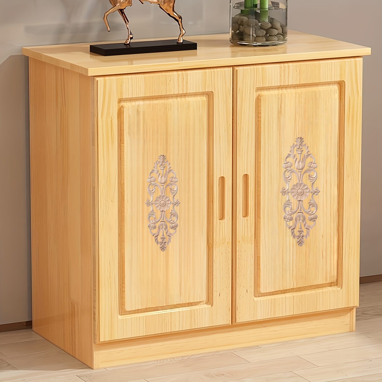 Image of 1pc/2pcs Solid Wood Carved Inlaid Hollow Applique, Unpainted Suitable For Entryway, Cabinets, Dressing Tables, Doors And Windows, Furniture, Background Walls, Etc., Decoration (small/large)