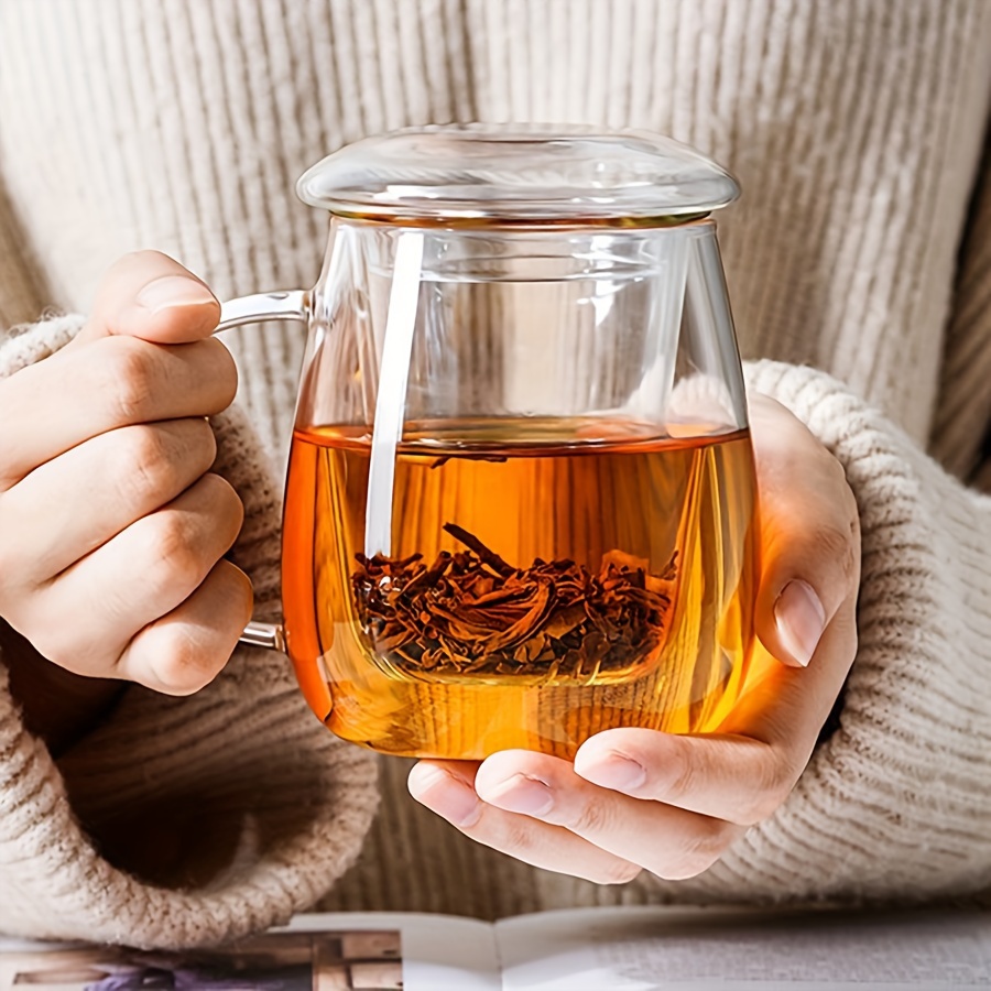 

1 ensemble de tasses à thé en verre de 13,5/16,9 oz avec infuseur et couvercle, tasse à thé en verre de haute qualité en borosilicate pour à feuilles libres, à fleurs, le sachet de thé