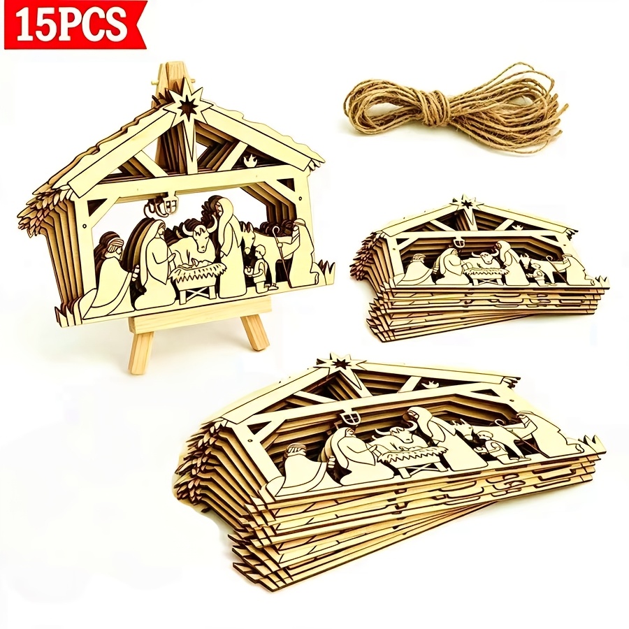 TEMU 15pcs Wooden Christmas Pendant Home Office Door Decoration Wooden Christmas Pendant Painting Graffiti Decoration Birthday Wedding Theme Party
