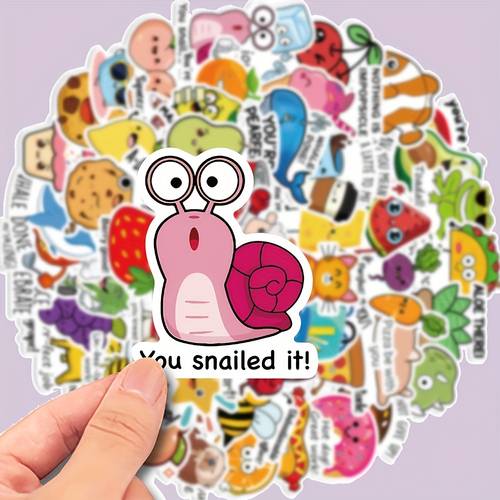 50pcs fun reward encouragement animal doodle stickers self vinyl suitable for single use for roller skating and cycling