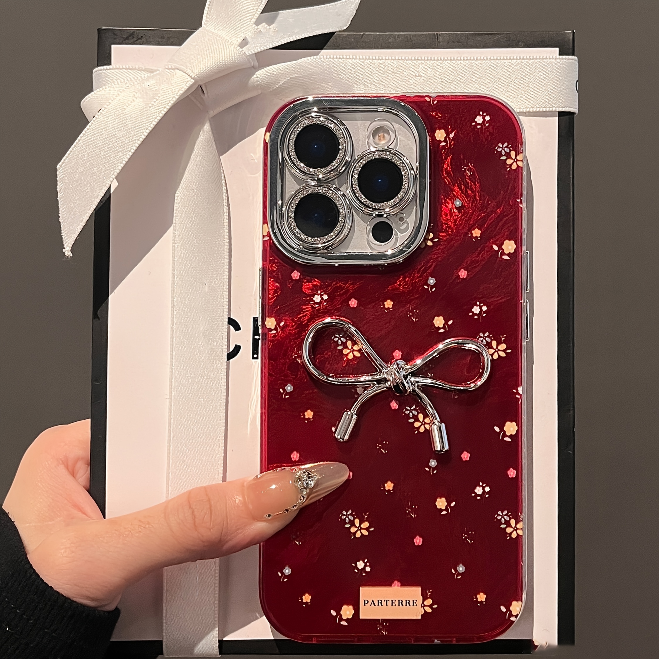 Stylish Flower Metal Bow Phone Case Compatible with iPhone 16 15 14 13 Pro Max Luxury Glitter Lens Protection Soft Cover Cases