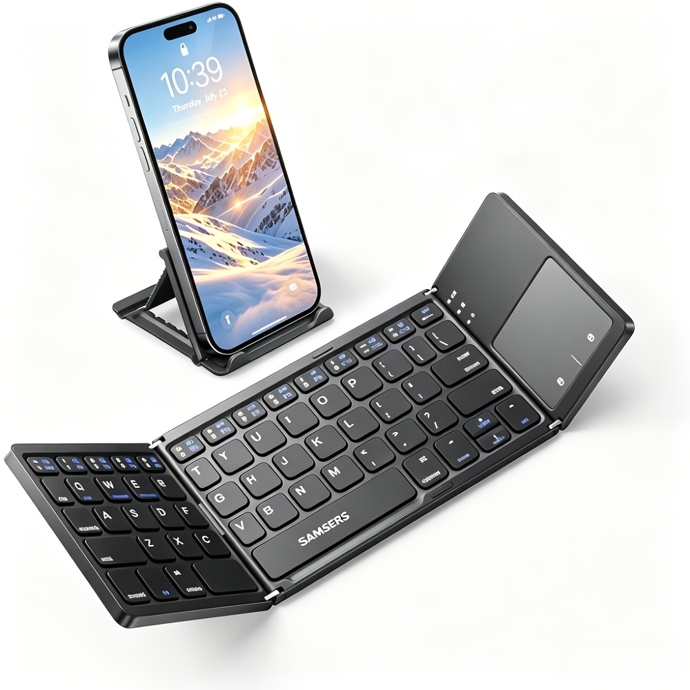 TEMU Keyboard With Touchpad, Wireless Foldable Keyboard For Ipad, Phone, Tablet, Auto Reconnect Portable Wireless Keyboard For Travel, Slim Magnetic