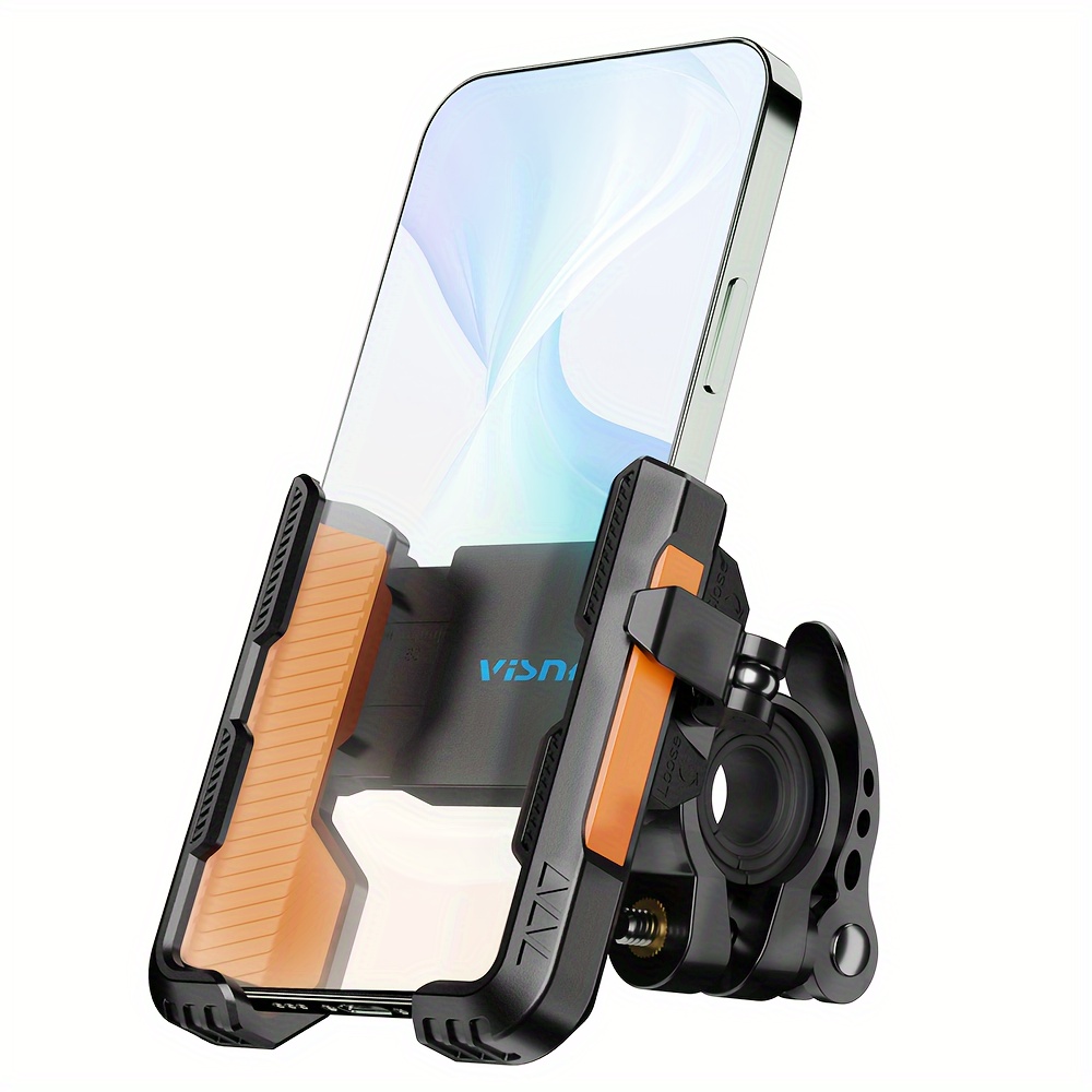 

New Upgraded Bike Phone Mount Holder 2 Connectors Quickly Lock And Release, 360°rotatable Bicycle Motorcycle Scooter Accessories Handlebar Phone Clip For 4.0"-7.0" Smartphone (orange)