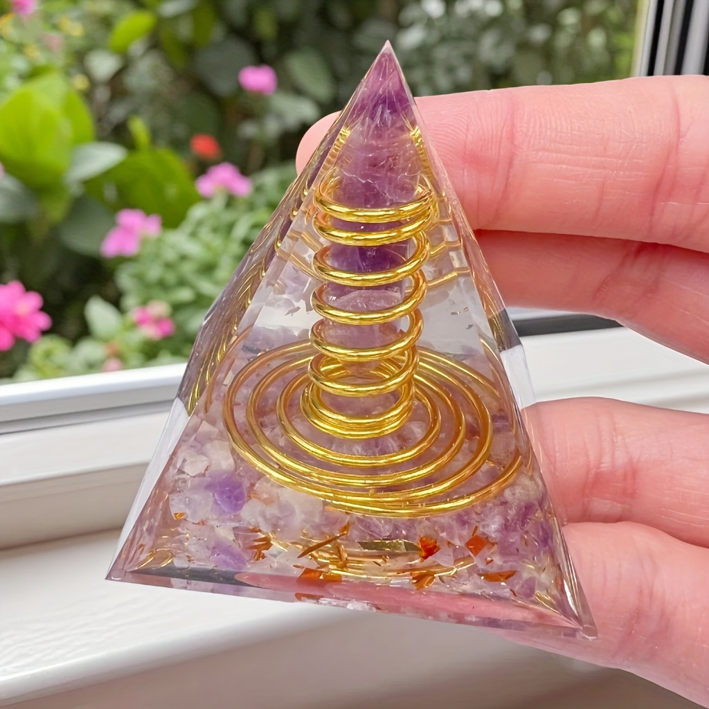TEMU 1pc Natural Stone Amethyst Chip Double Terminated Point Wire Spiral Pyramid Loose Gemstone