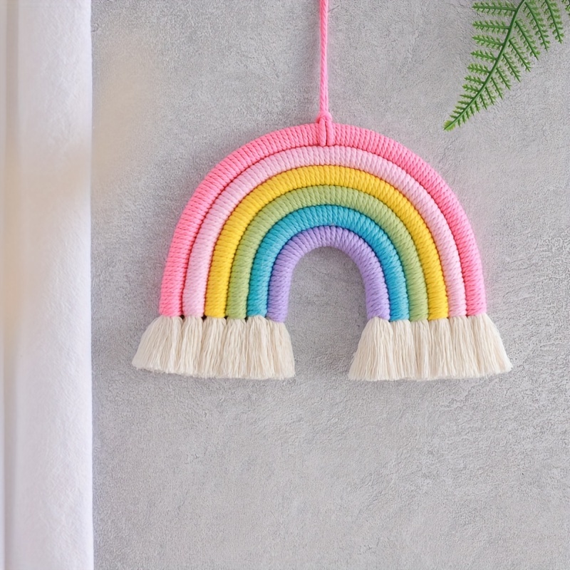 Image of 1pc Hand- Rainbow Tassel Tapestry Wall Hanging With Vibrant Tassels - Bohemian Style Home Decor For Any Room