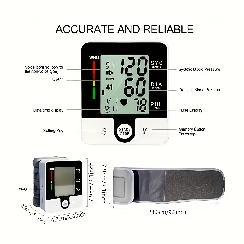 1pc wrist   automatic wrist bp monitor talking blood pressure cuff for home use adjustable cuffs for adult electronic digital large lcd display batteries not included Product details 3