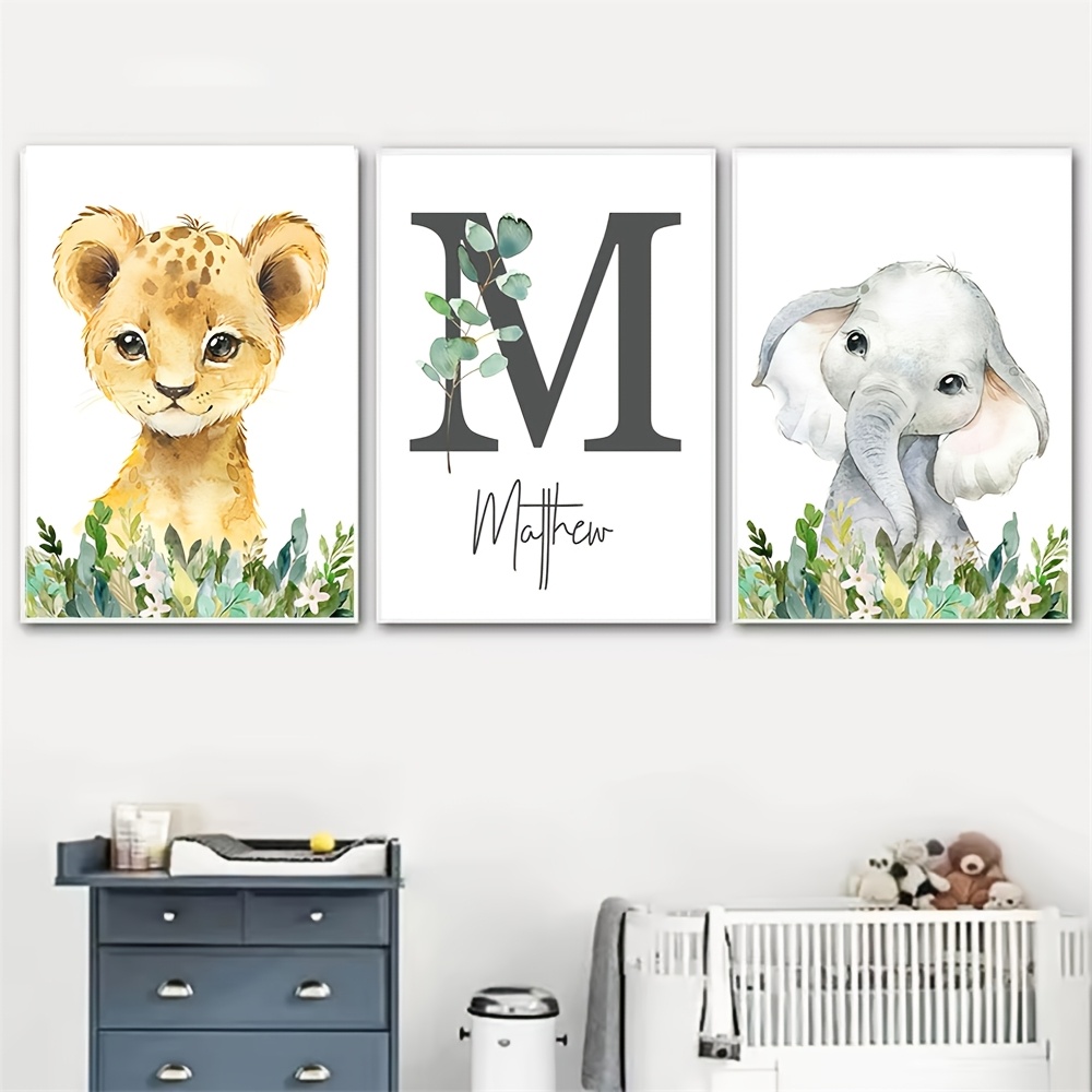 TEMU 2d Flat, 2d Flat, 3 Personalized Canvas Art Posters, Custom , Lion And Art Decor, Jungle Animal Prints, Plant Leaf Paintings, Unframed Bohemian